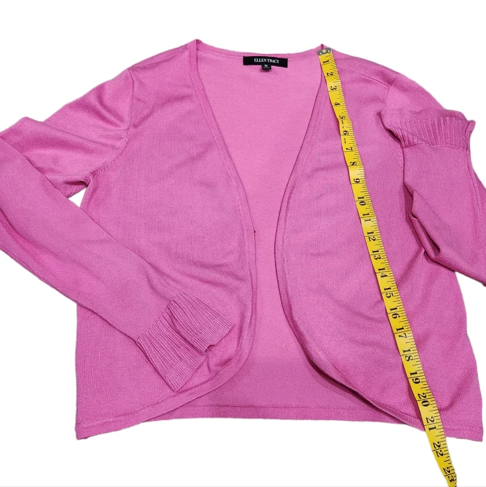 Ellen Tracy Pink Crop Lightweight Solid Cardigan Sweater Size M - Picture 7 of 9